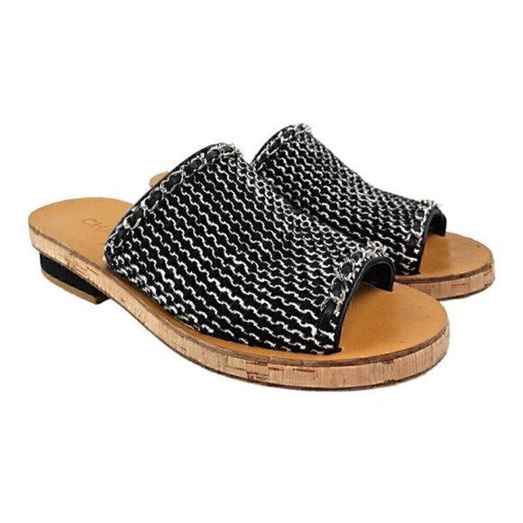 Chanel Black Chain Leather Cork Slide Sandals US 9 / EU 39 - Picture 1 of 5